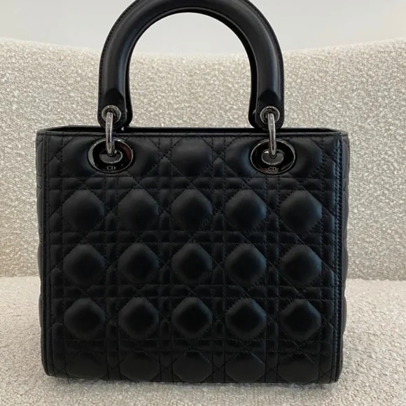 Authentic Dior Lady Bag Medium Black Lambskin Cannage - Picture 5 of 8